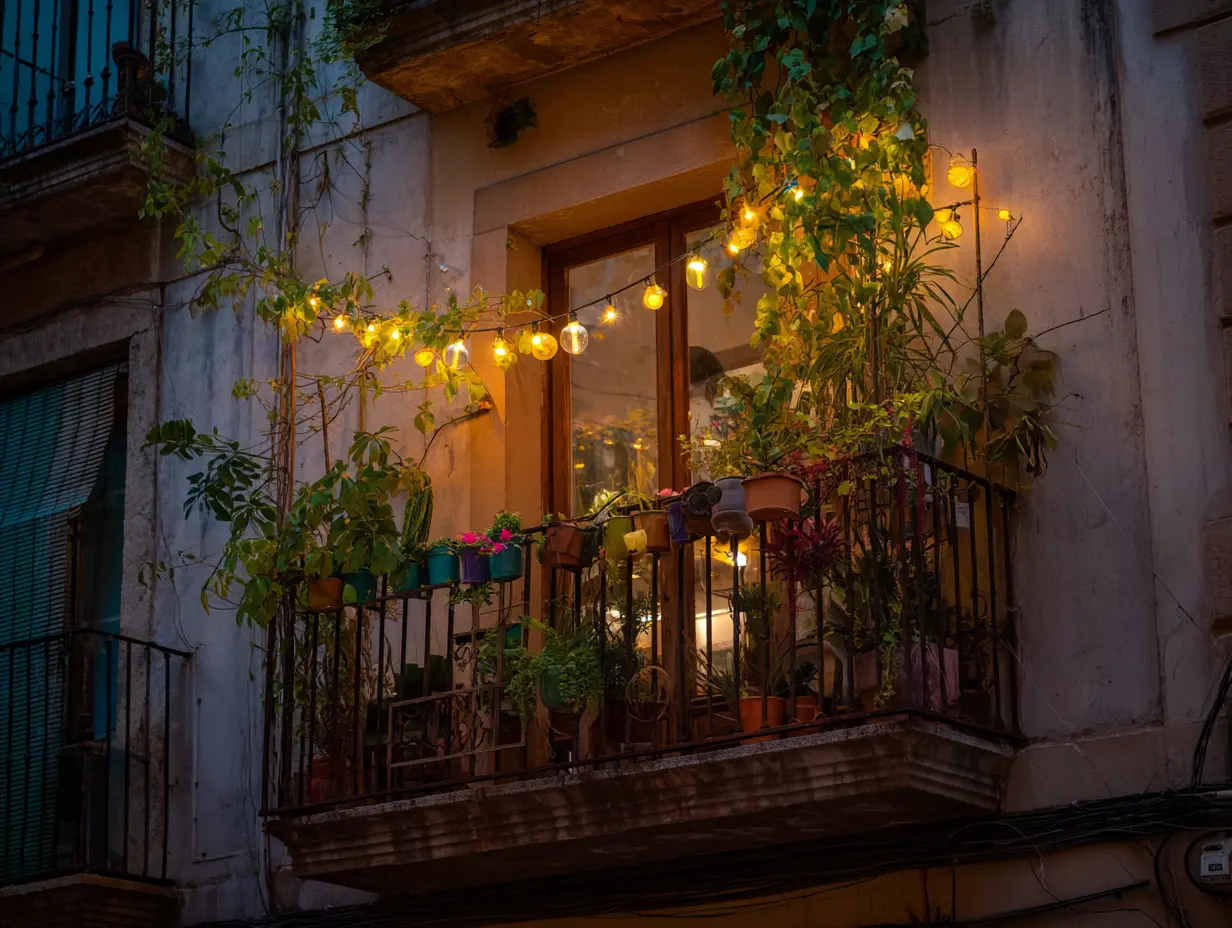 Wrap String Lights on the Balcony Grills