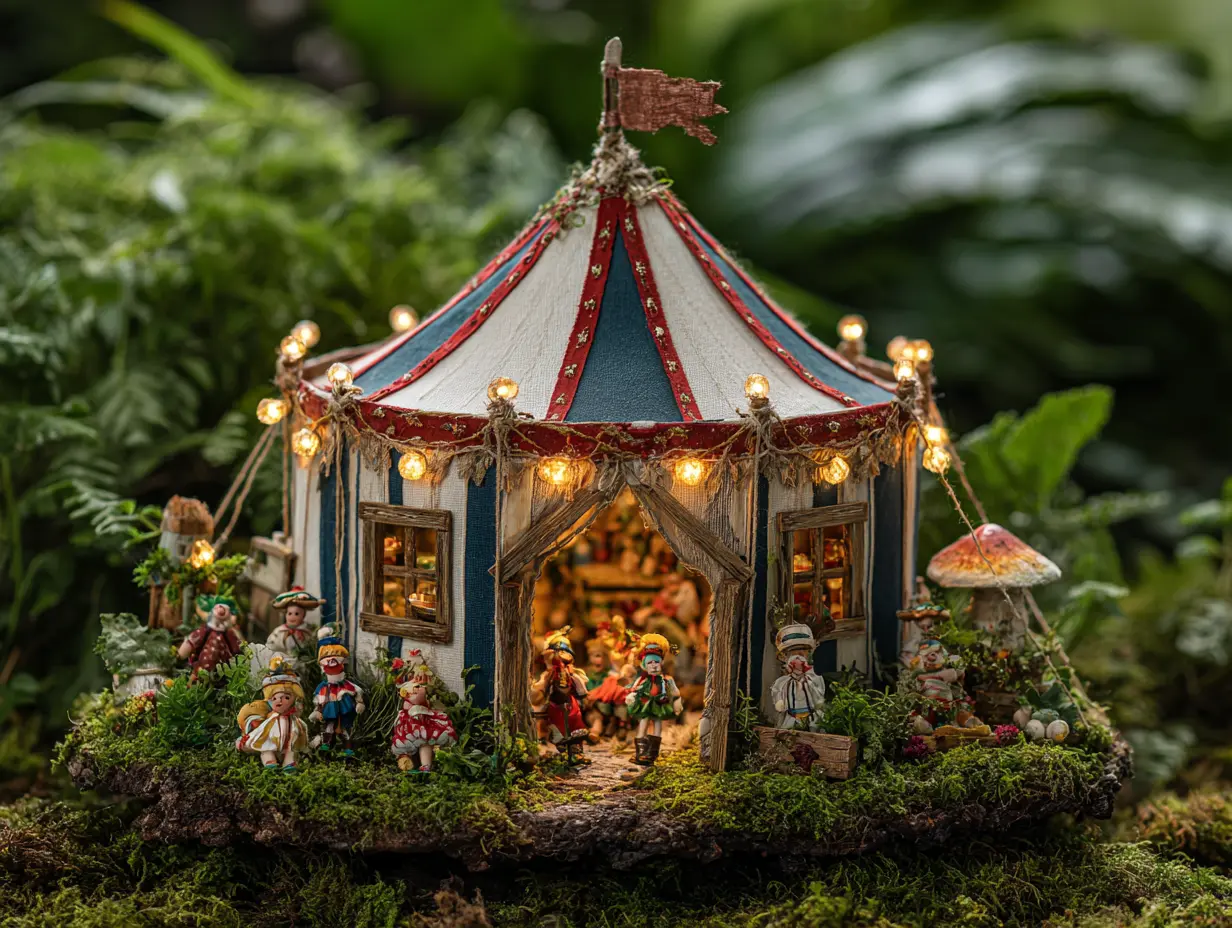 Set Up a Fairy Garden Festive Scene With Tiny Tents and a Stage for a Fairy Music Band
