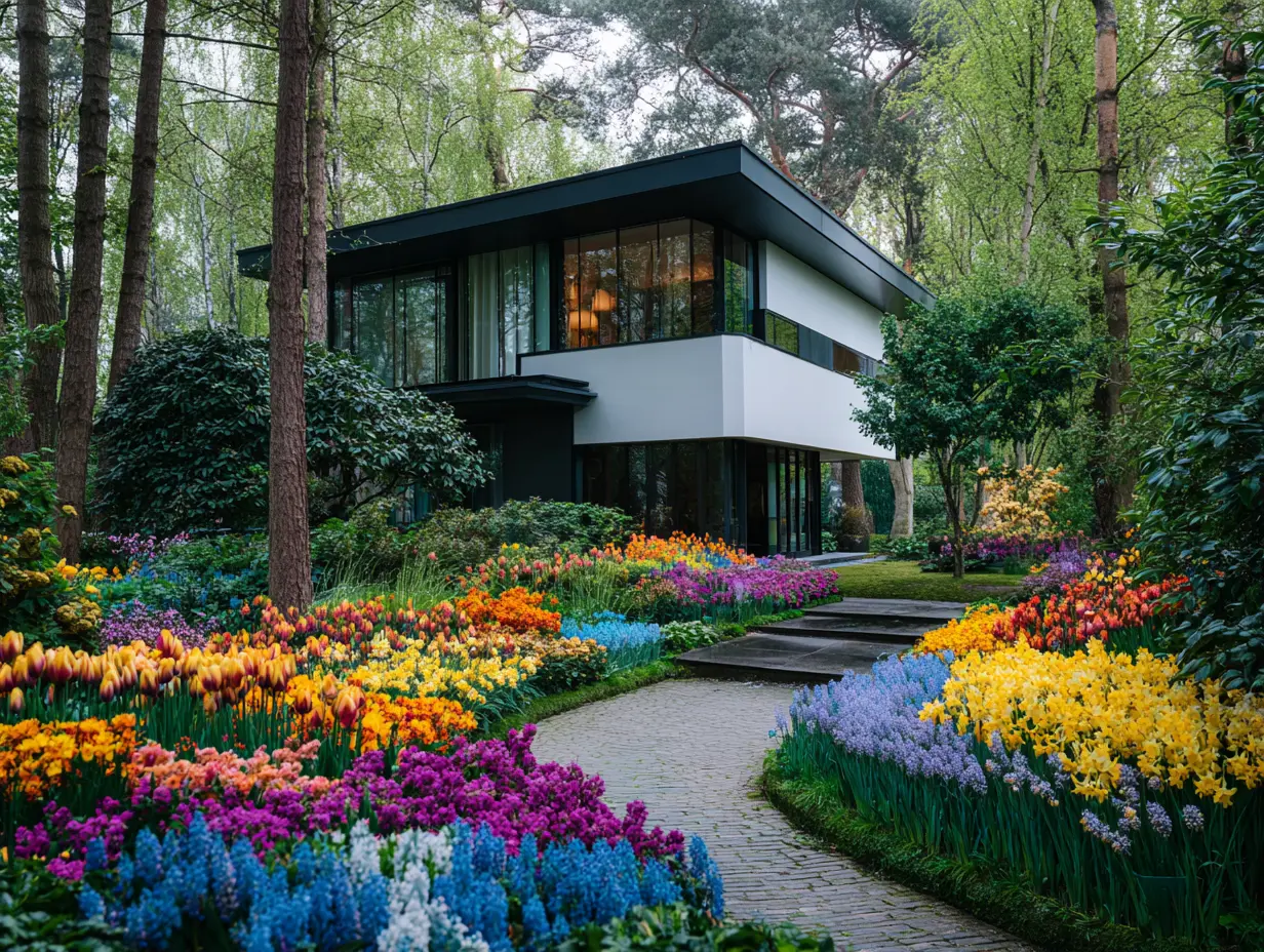Plant Flowers in Arcs or Rows to Create a Rainbow Effect