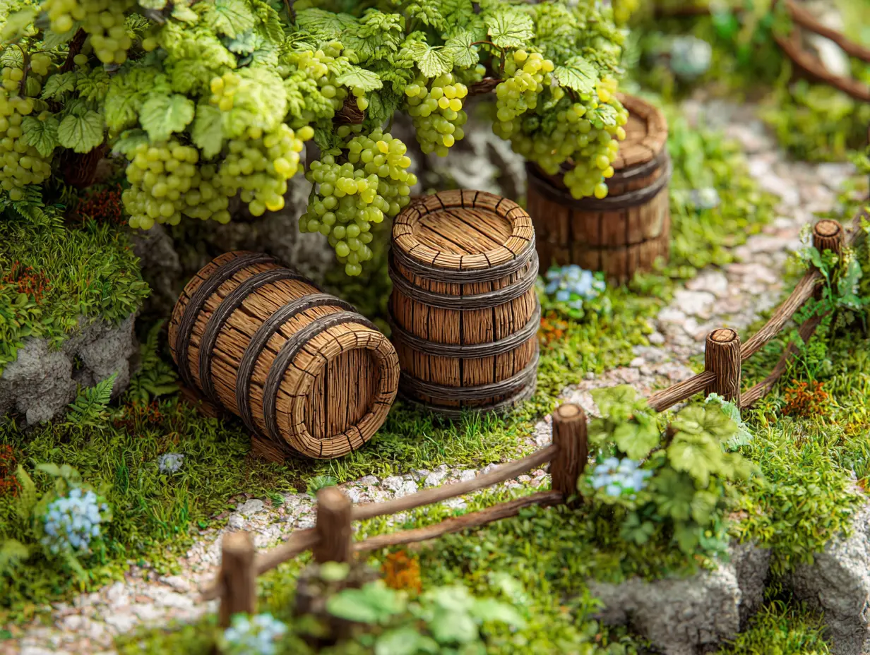 Create a Small Fairy Vineyard With Tiny Grapevines and Miniature Barrels