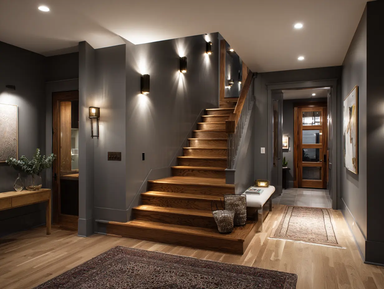 Use Up and Down Lights to Cast a Dual Glow on Foyer Walls