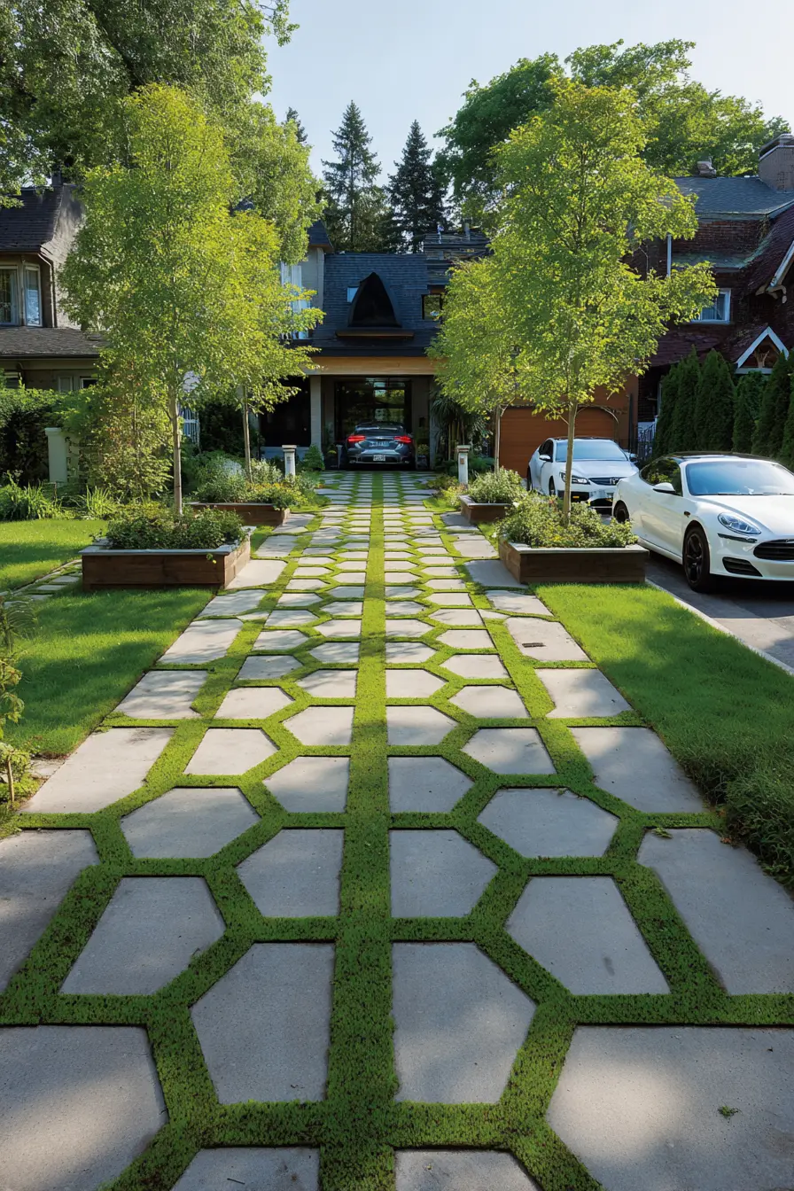 Geometric Grass and Concrete Parking Pad