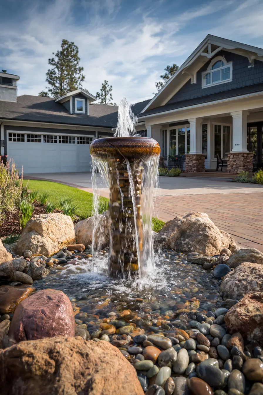 Driveway Island with Soothing Water Feature