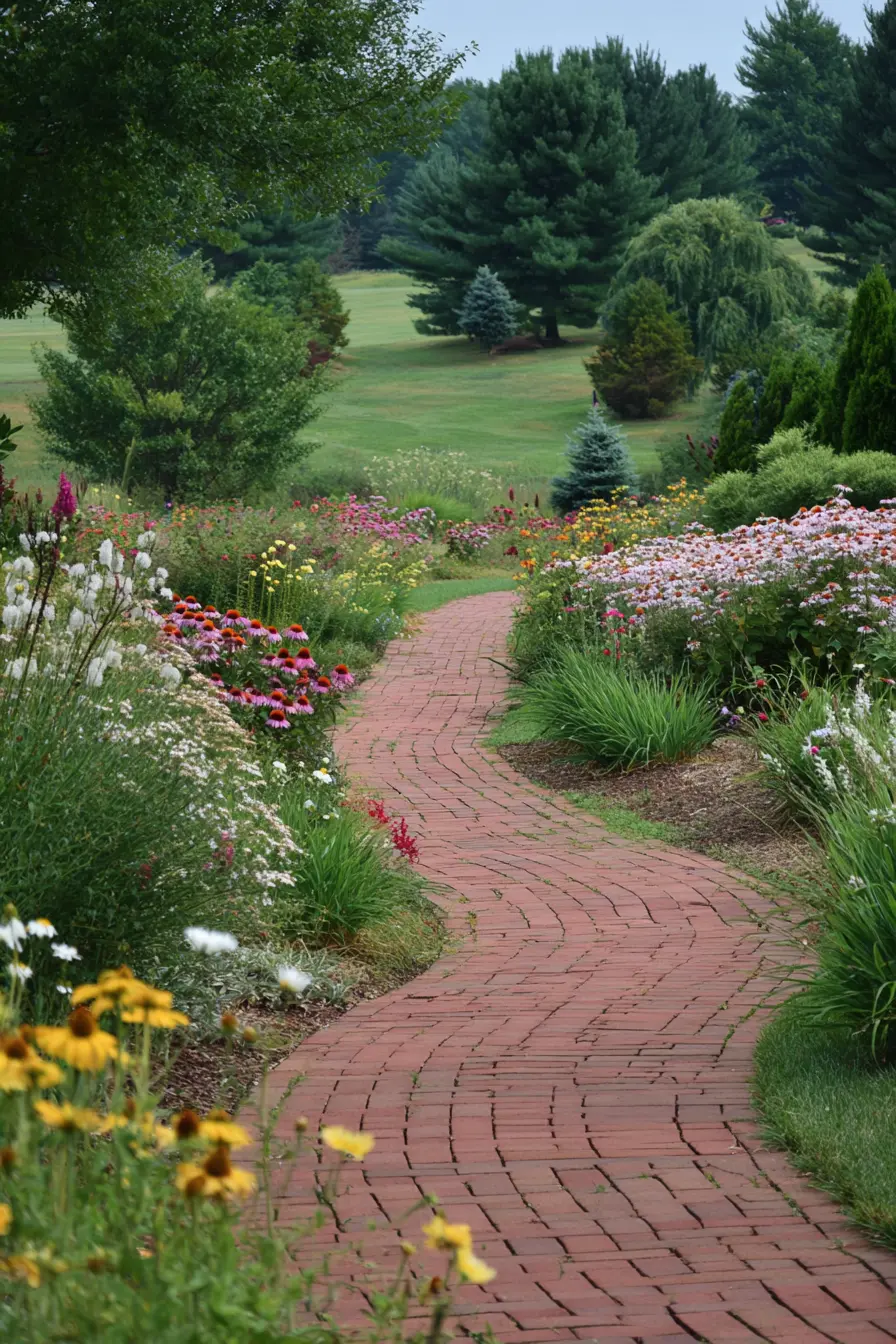 Brick Garden Path with Wildflower Charm