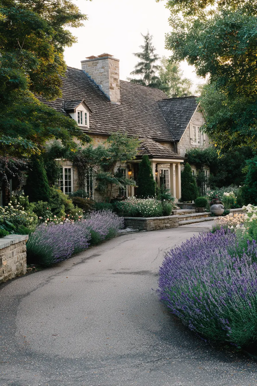 Lavender-Lined Driveway with Timeless Charm