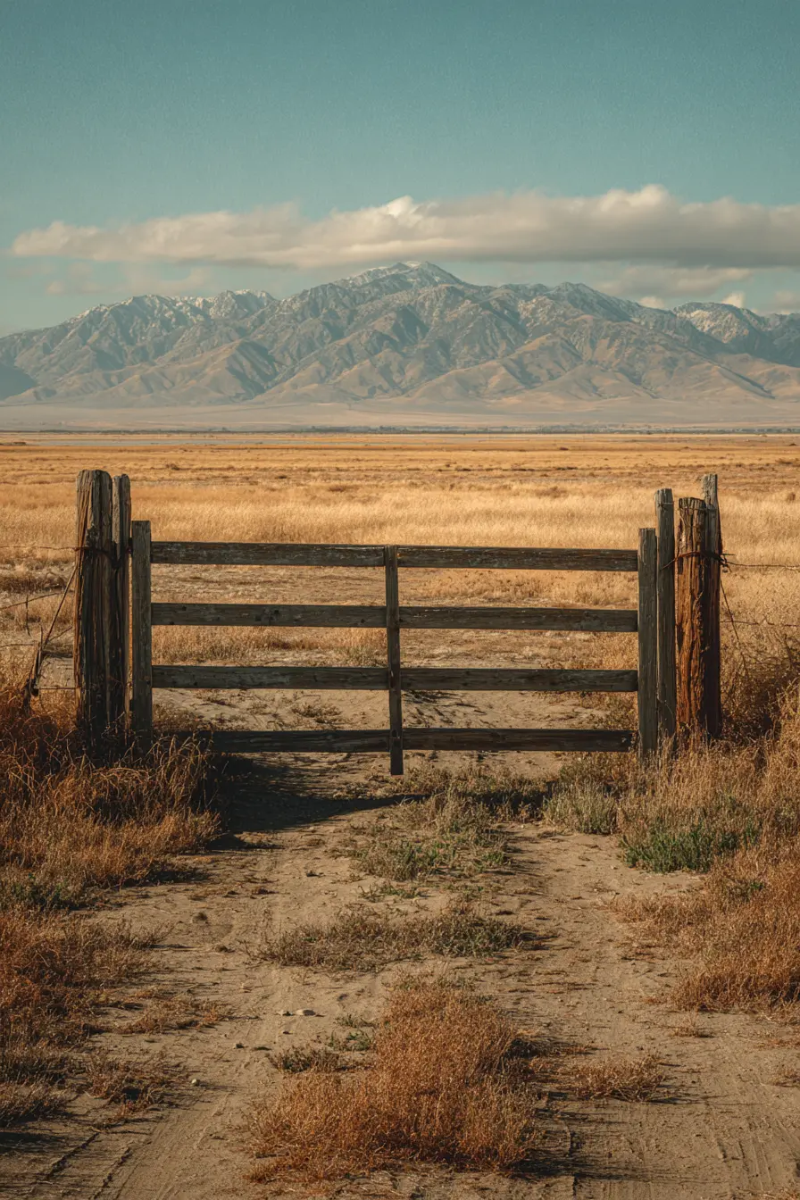 Simple Ranch Driveway with Open Gate