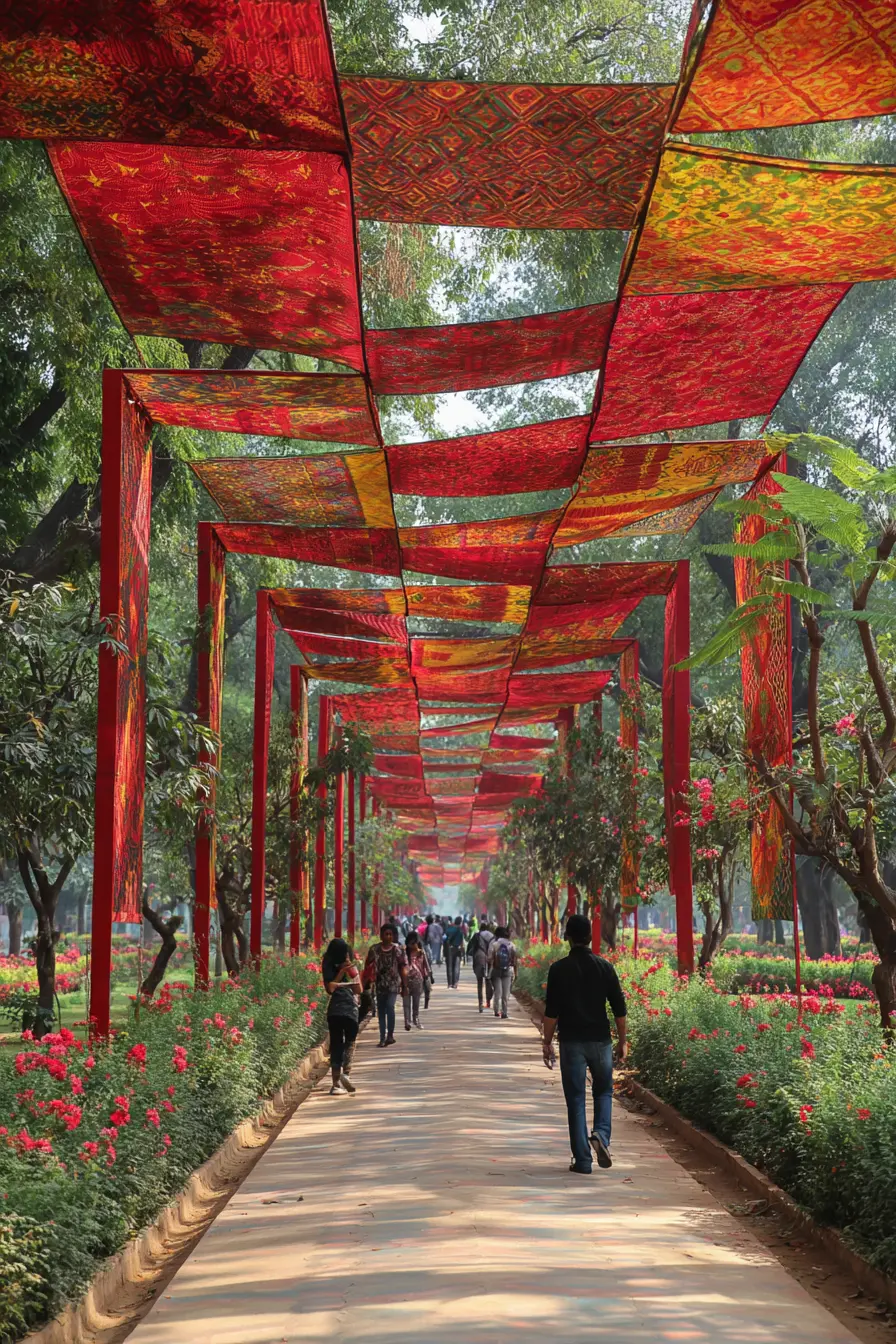 Vibrant Fabric Covered Walkway