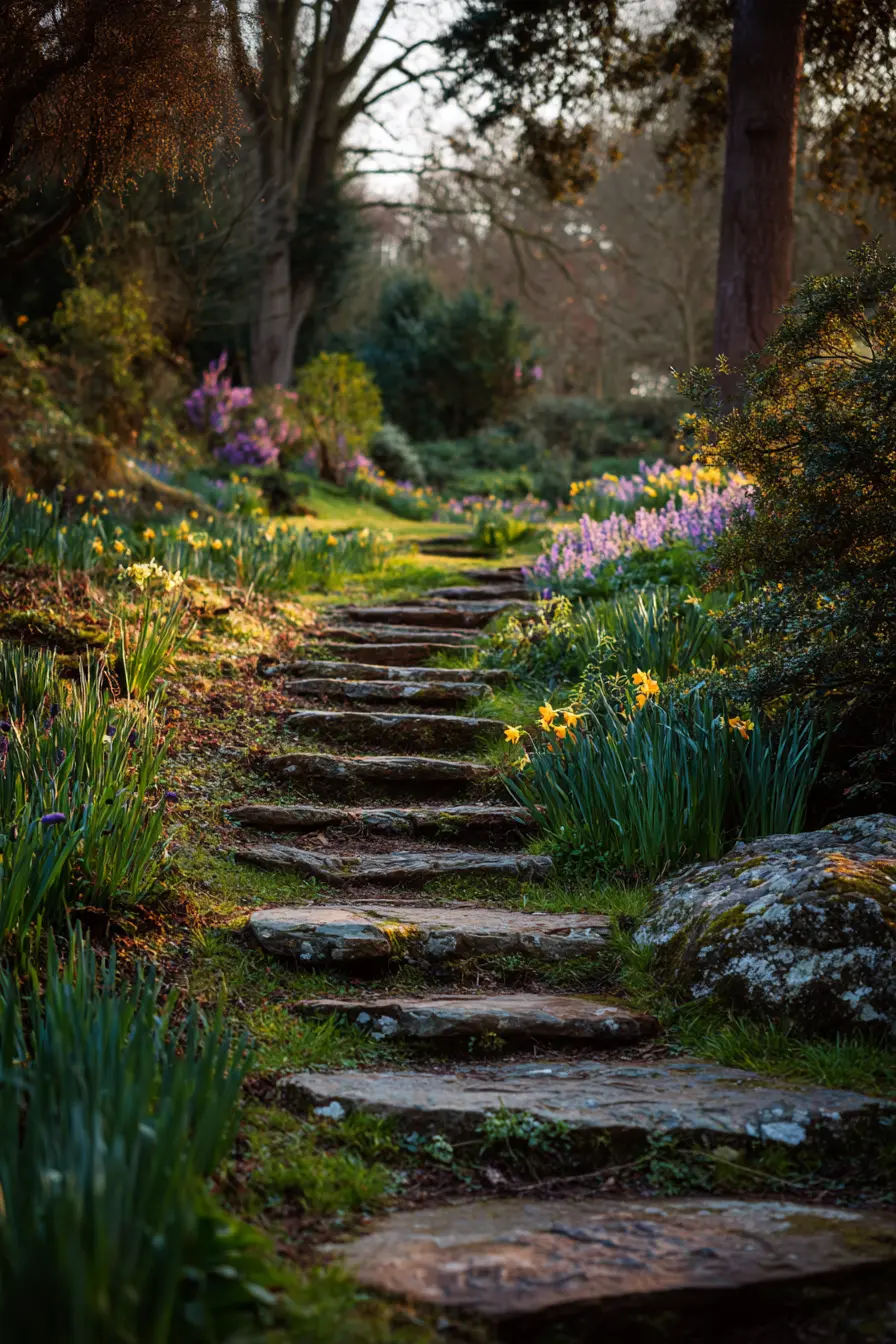 Stone Steps Through a Woodland Garden