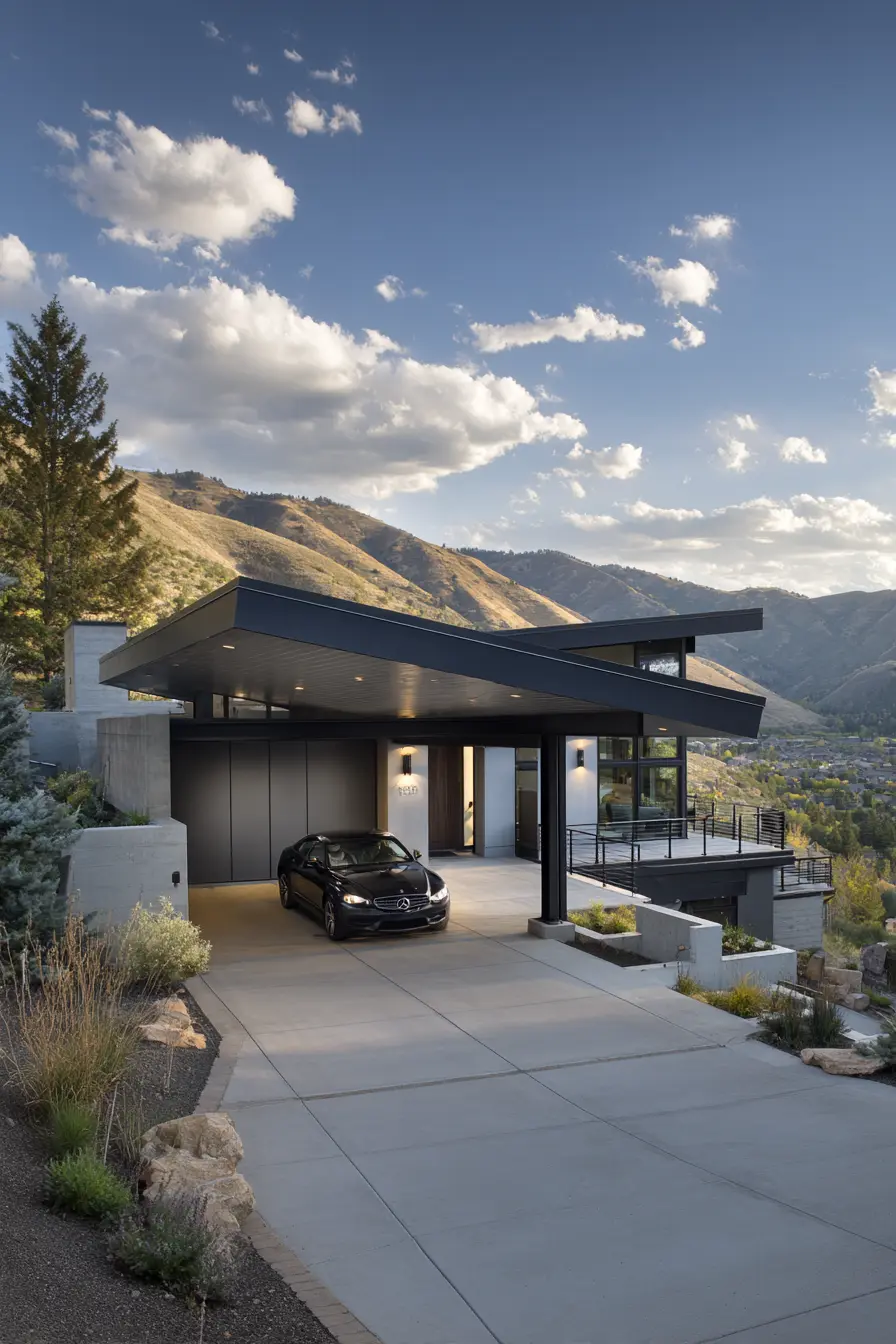 Modern Concrete Driveway with Mountain Views