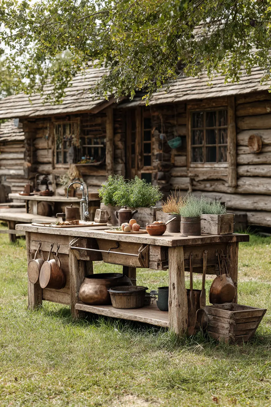 Farmhouse Inspired Mud Kitchen for Outdoor Living
