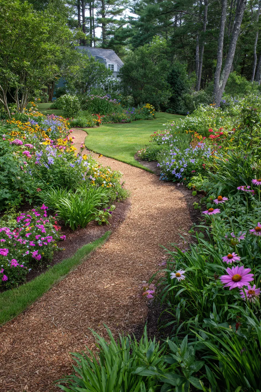 Mulch Walkway Through a Colorful Garden