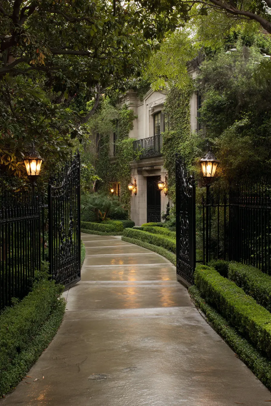 Timeless Iron Gates with Classic Lanterns