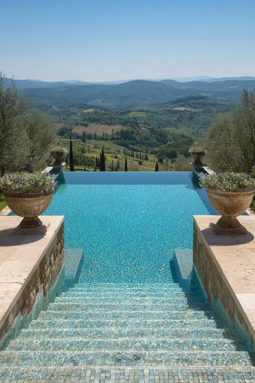 Infinity Edge with Mosaic Tile Steps