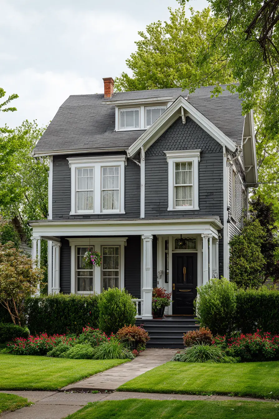 Bold Contrast with Dark Shingle Siding
