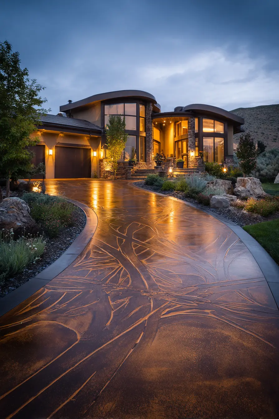Stamped Concrete Driveway with Modern Flair