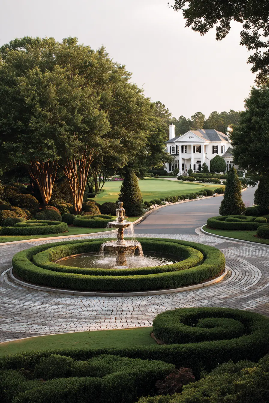 Circular Driveway with Classic Fountain Centerpiece