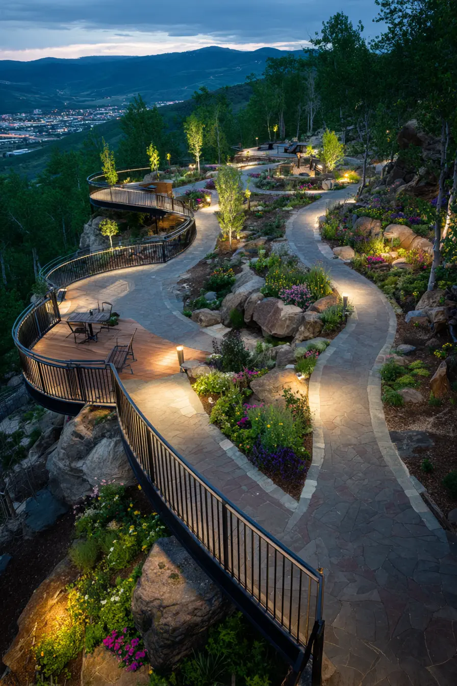 Scenic Deck Walkway with Curved Pathways