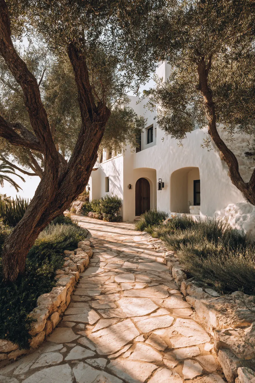 Rustic Flagstone Walkway with Mediterranean Charm