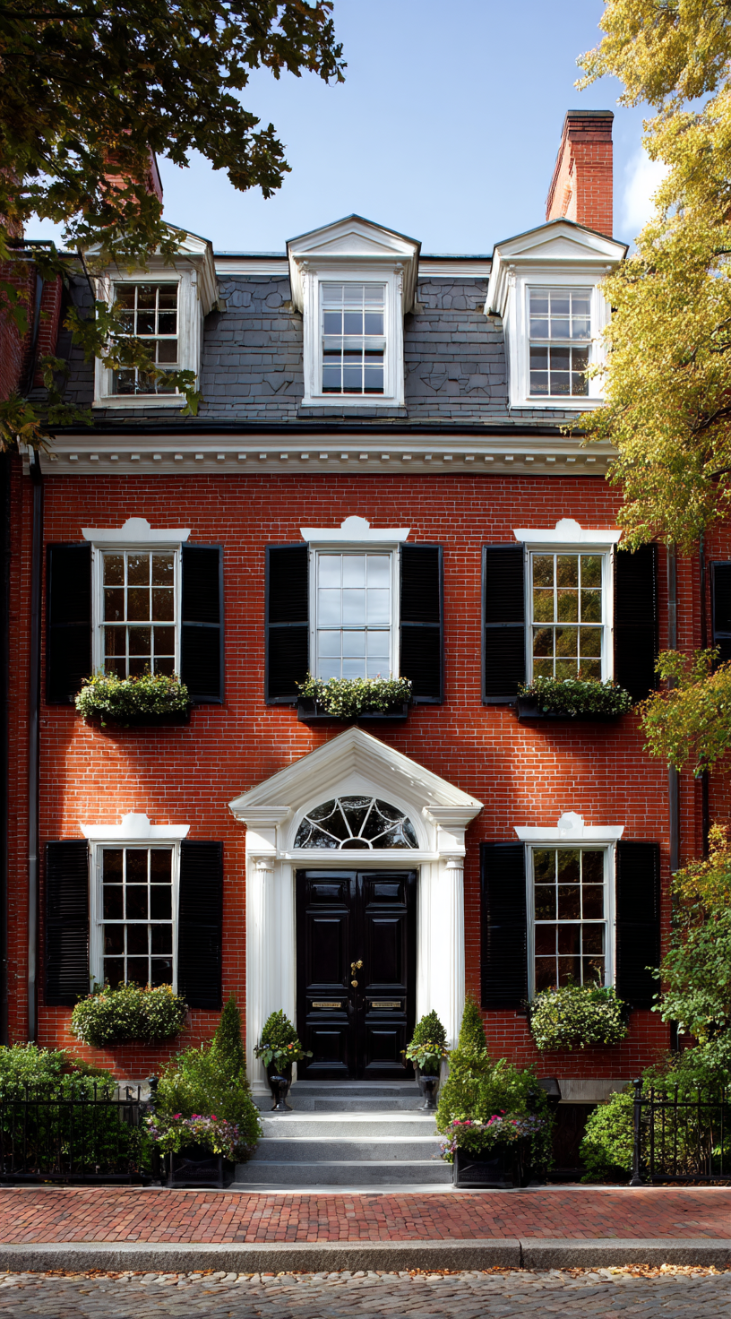 Classic Black and White Accents with Red Brick