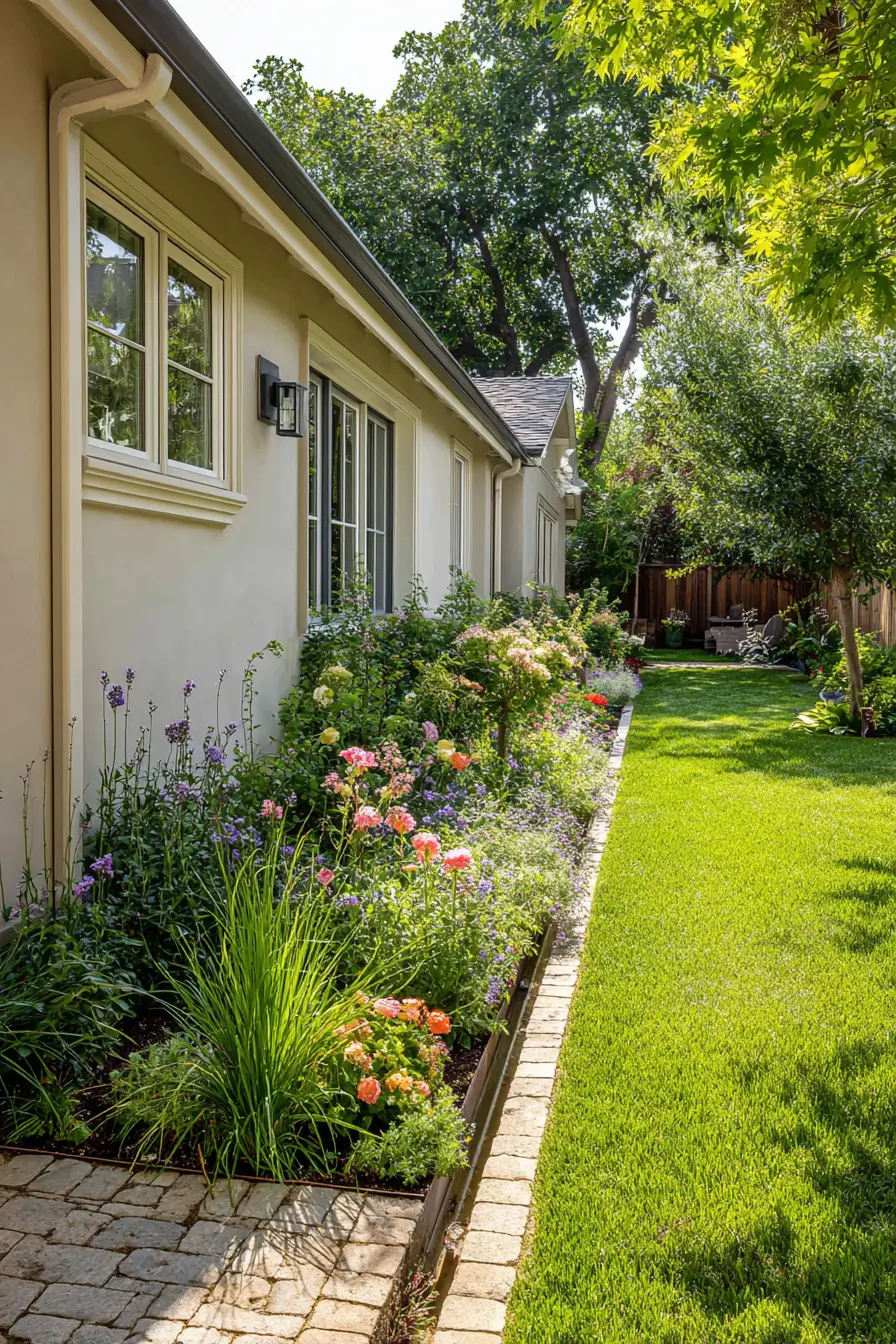 Hidden French Drain Beside a Flower Bed