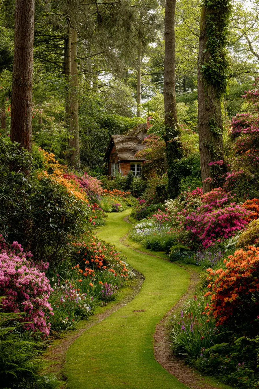 Whimsical Grassy Path to a Woodland Cottage