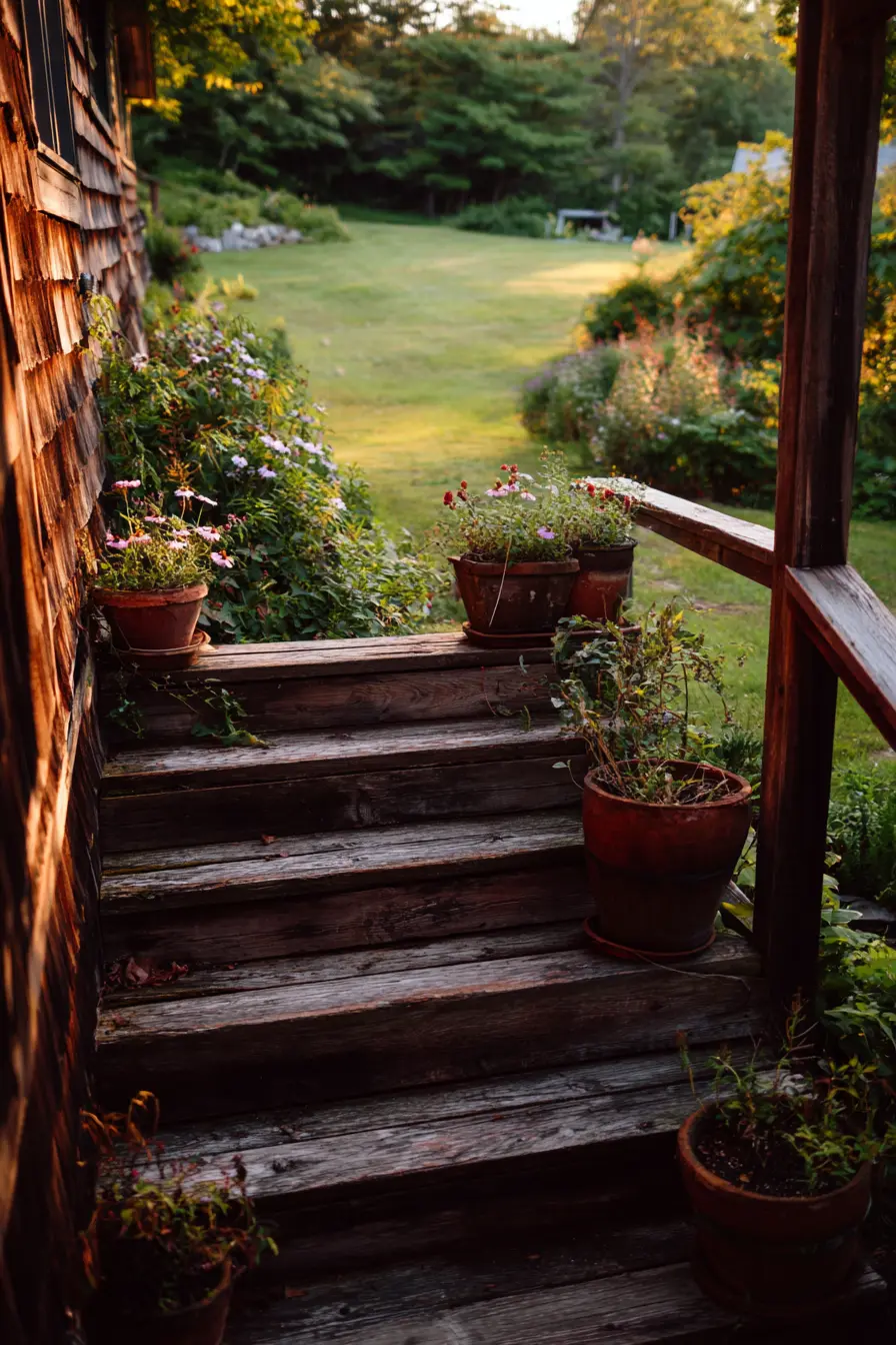 Weathered Wooden Steps with Cottage Charm