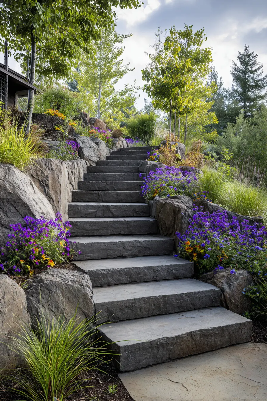 Bold Concrete Stairs with Natural Stone Look