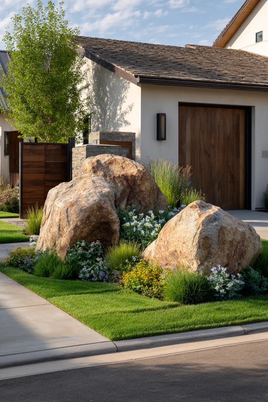 Boulder Barrier with Green Accents