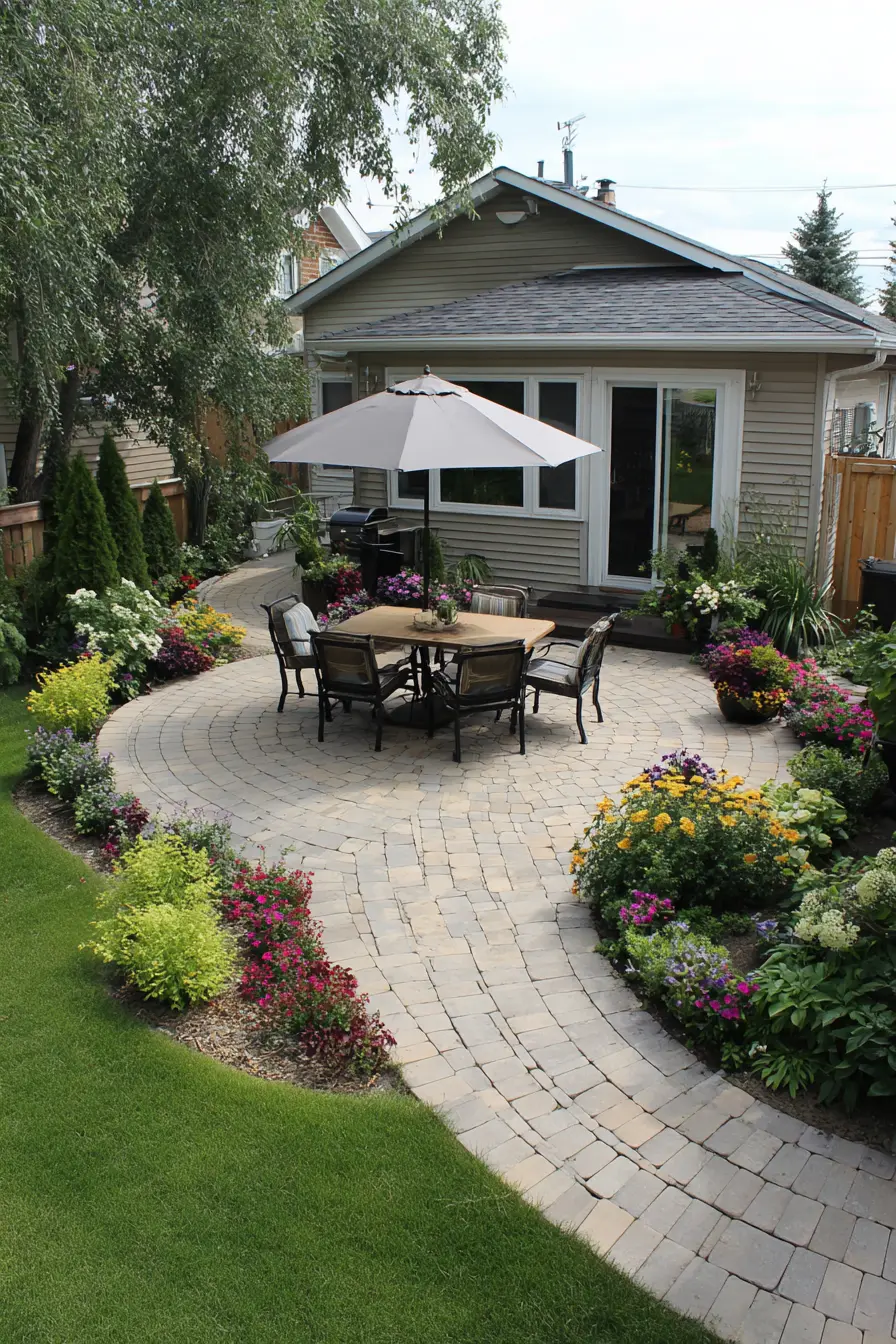 Circular Brick Paver Patio with Garden Touch