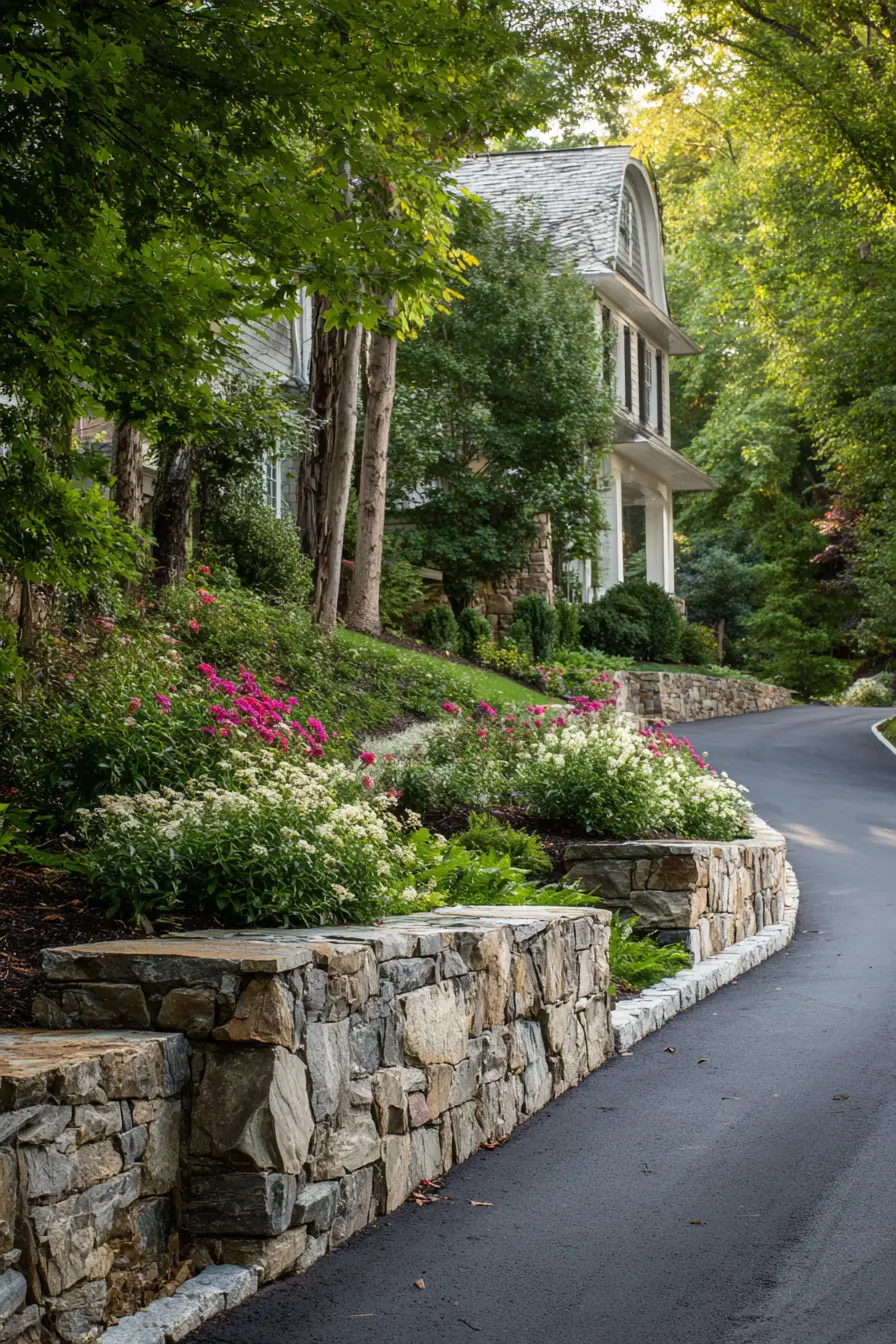 Stone Retaining Walls with Flower Accents