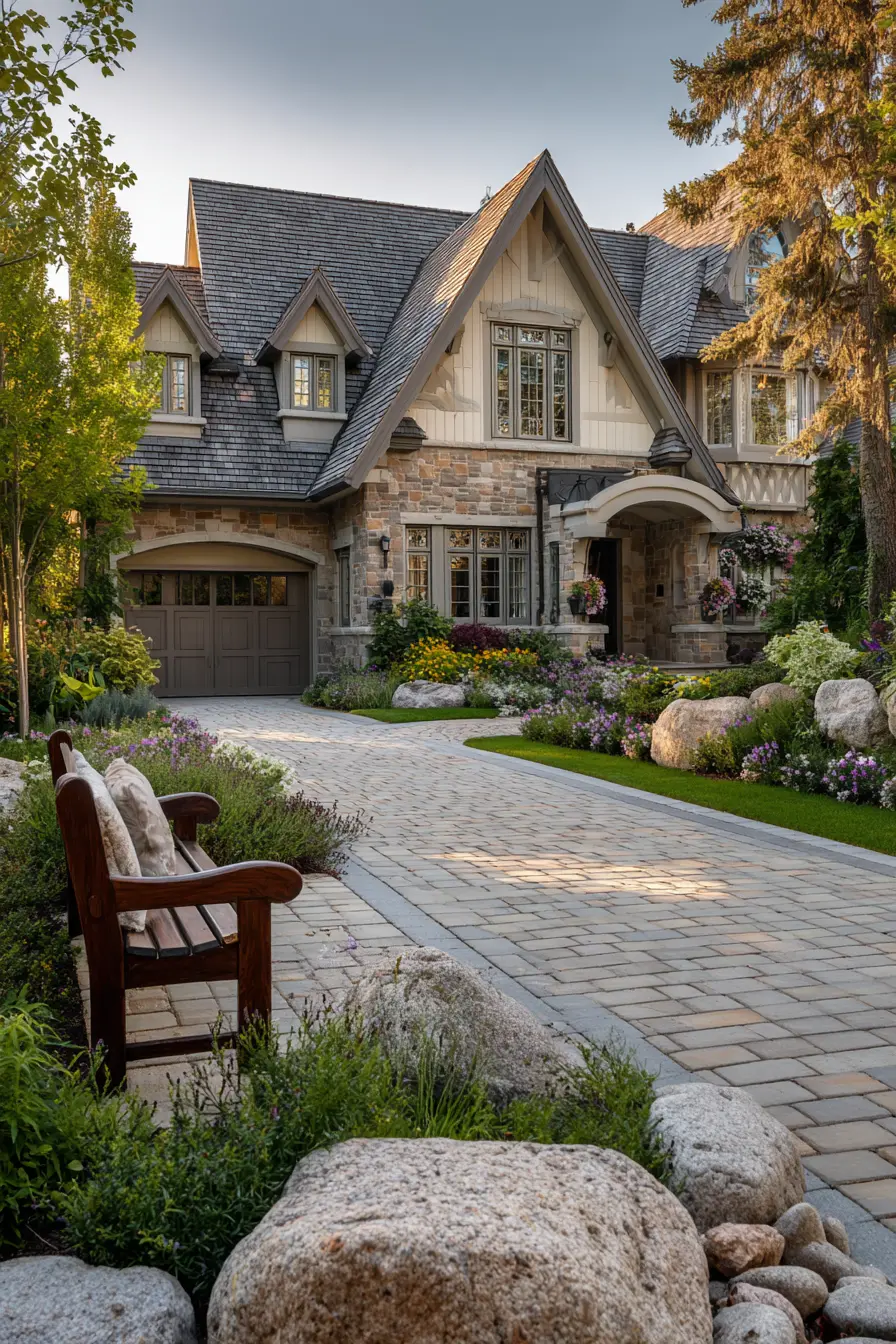 Charming River Rock Border with Cottage Driveway