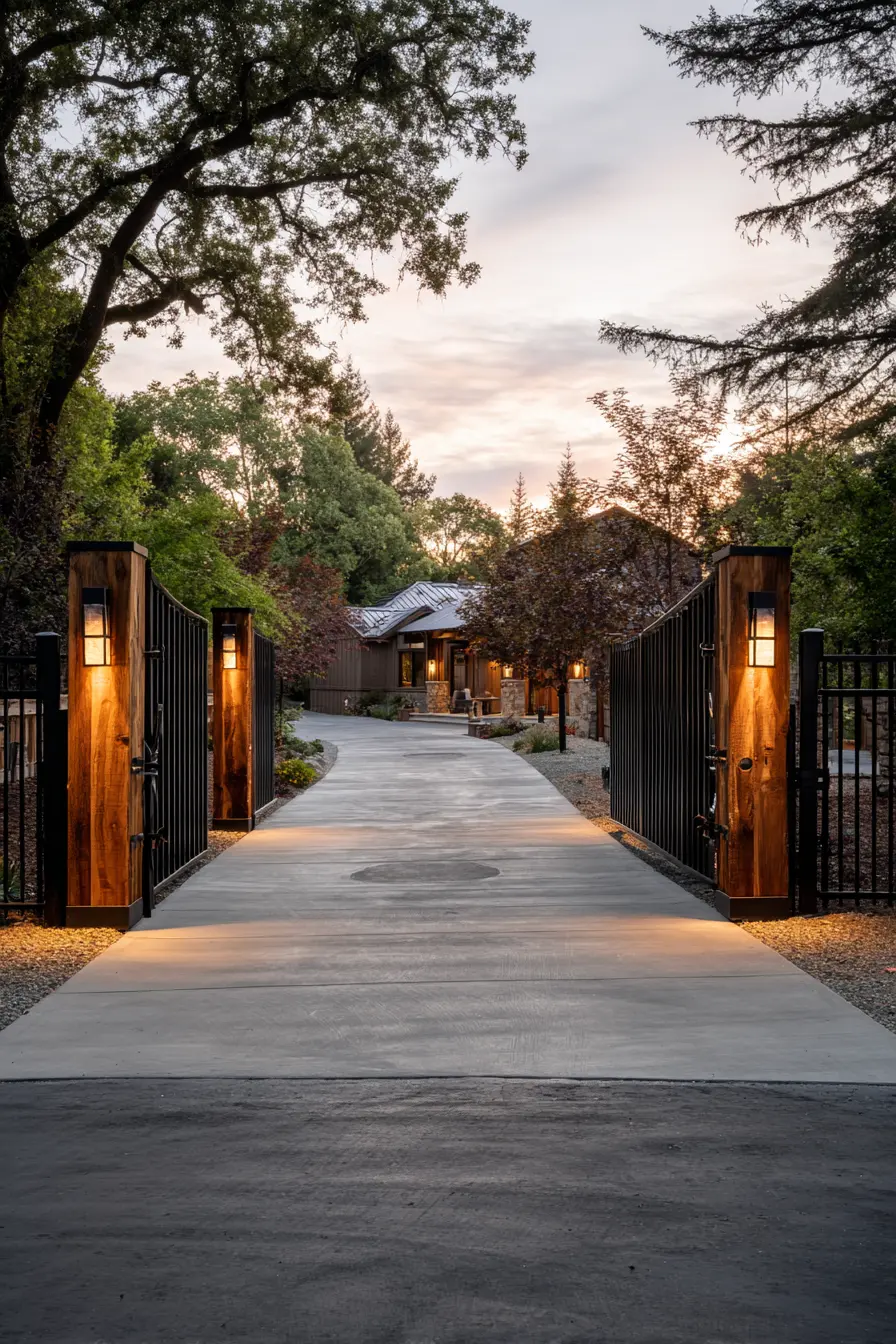 Modern Wood and Iron Driveway Posts