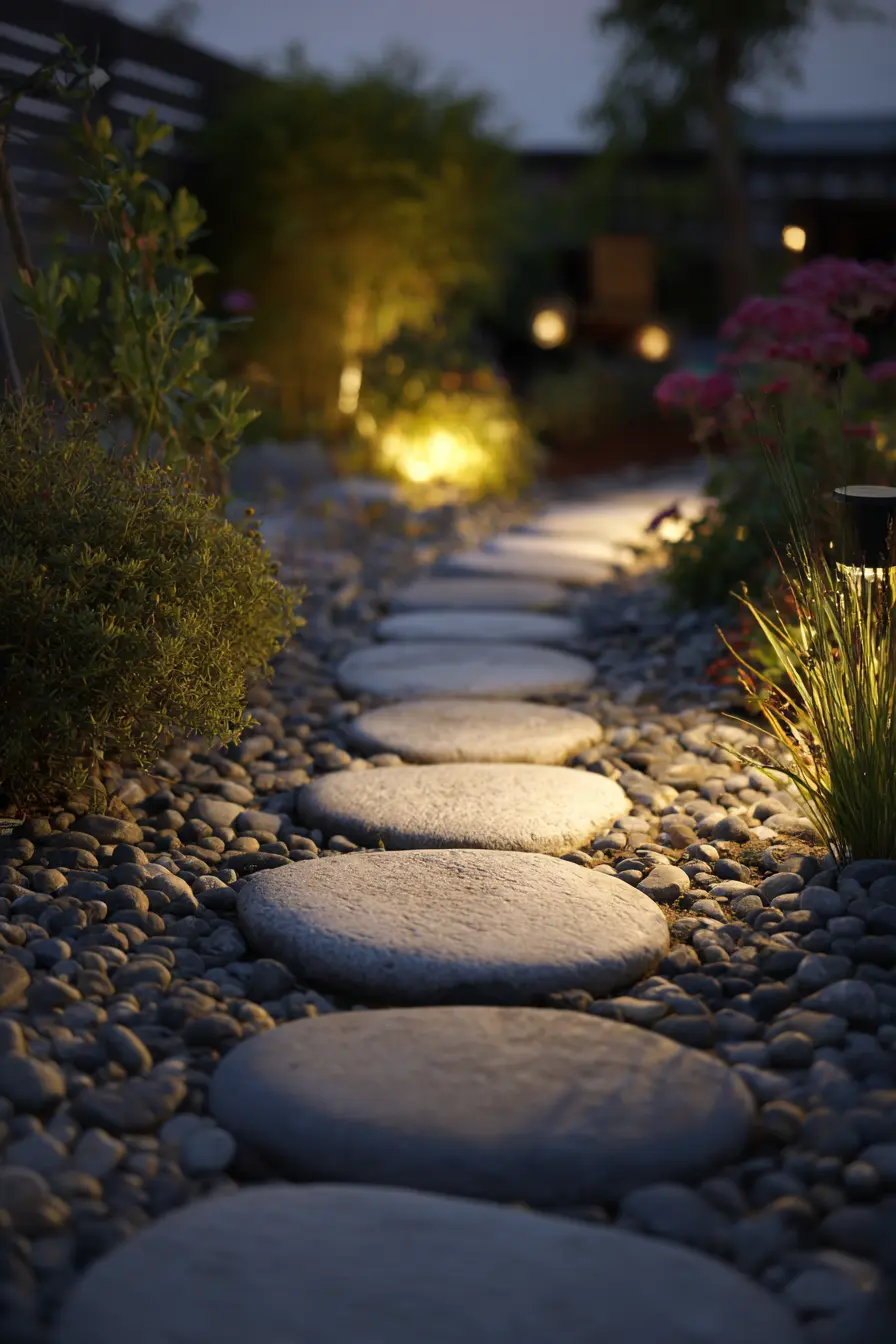 Round Stepping Stones with Garden Lighting