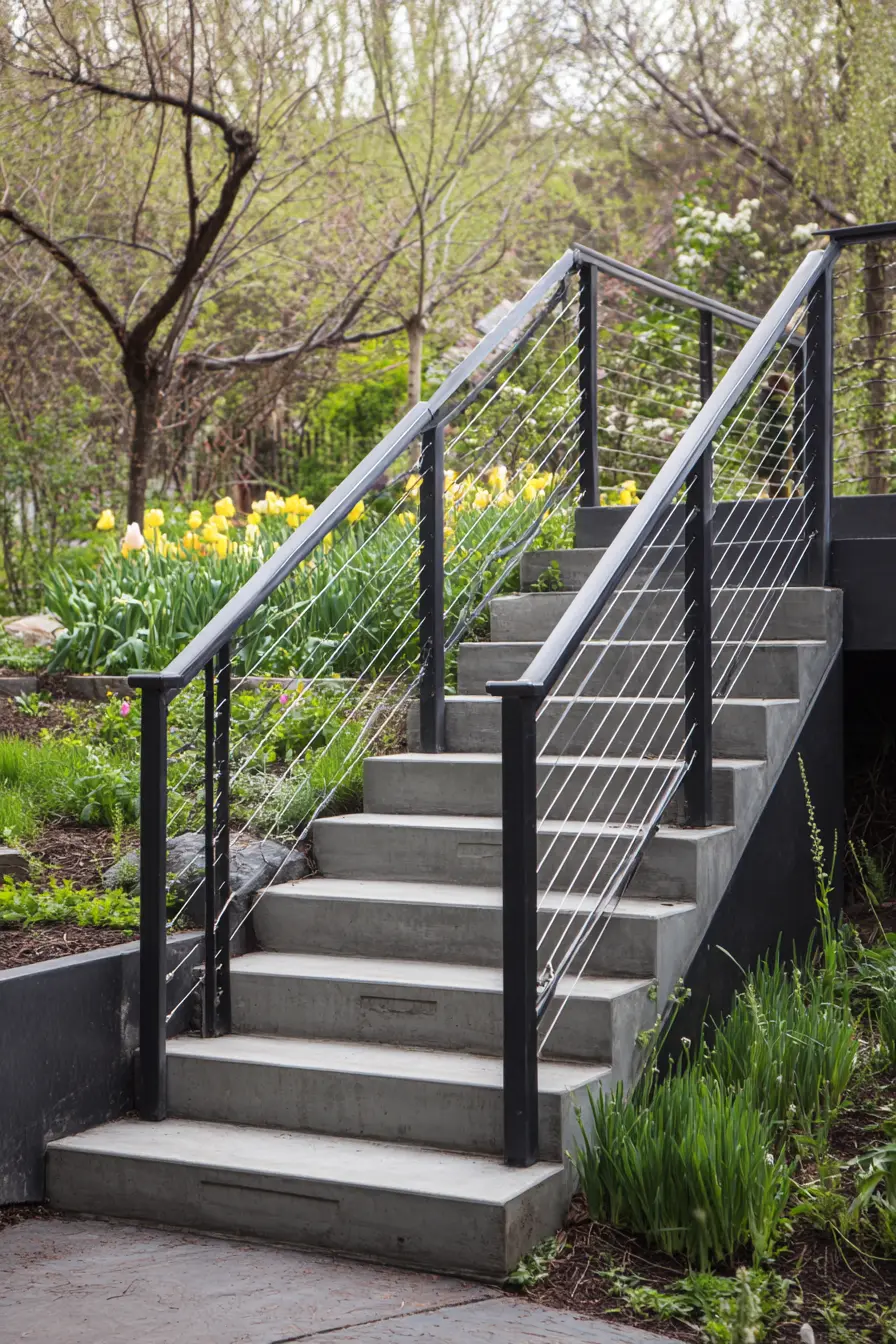Sleek Cable Handrail for Garden Stairs