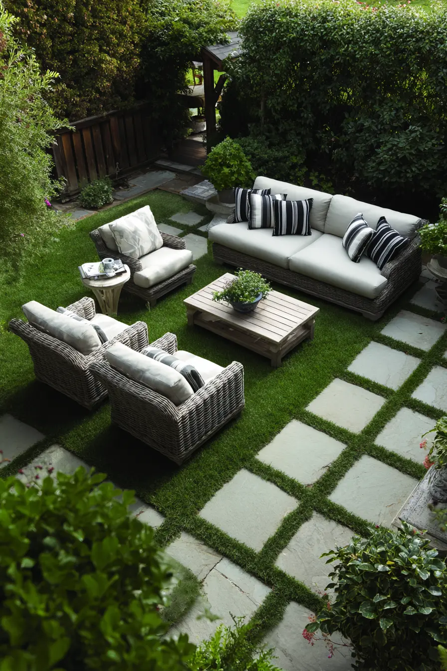 Cozy Patio with Grass and Paver Flooring