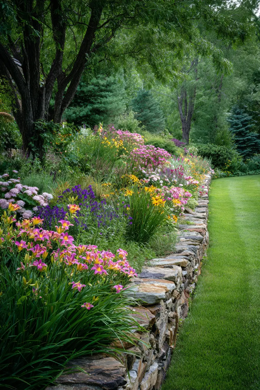 Layered Stone Border with Blooming Accents