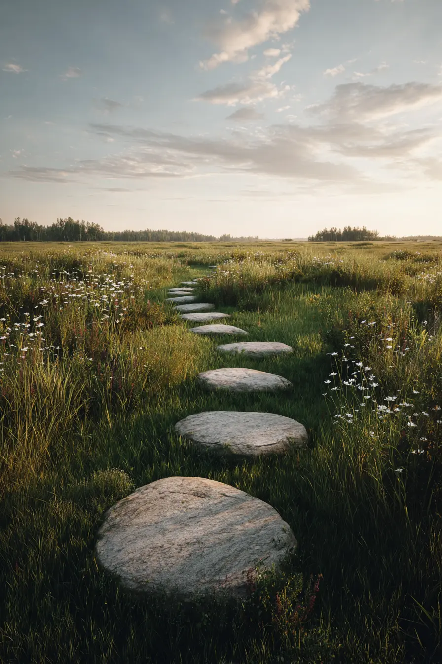 Round Stepping Stones in a Wildflower Meadow