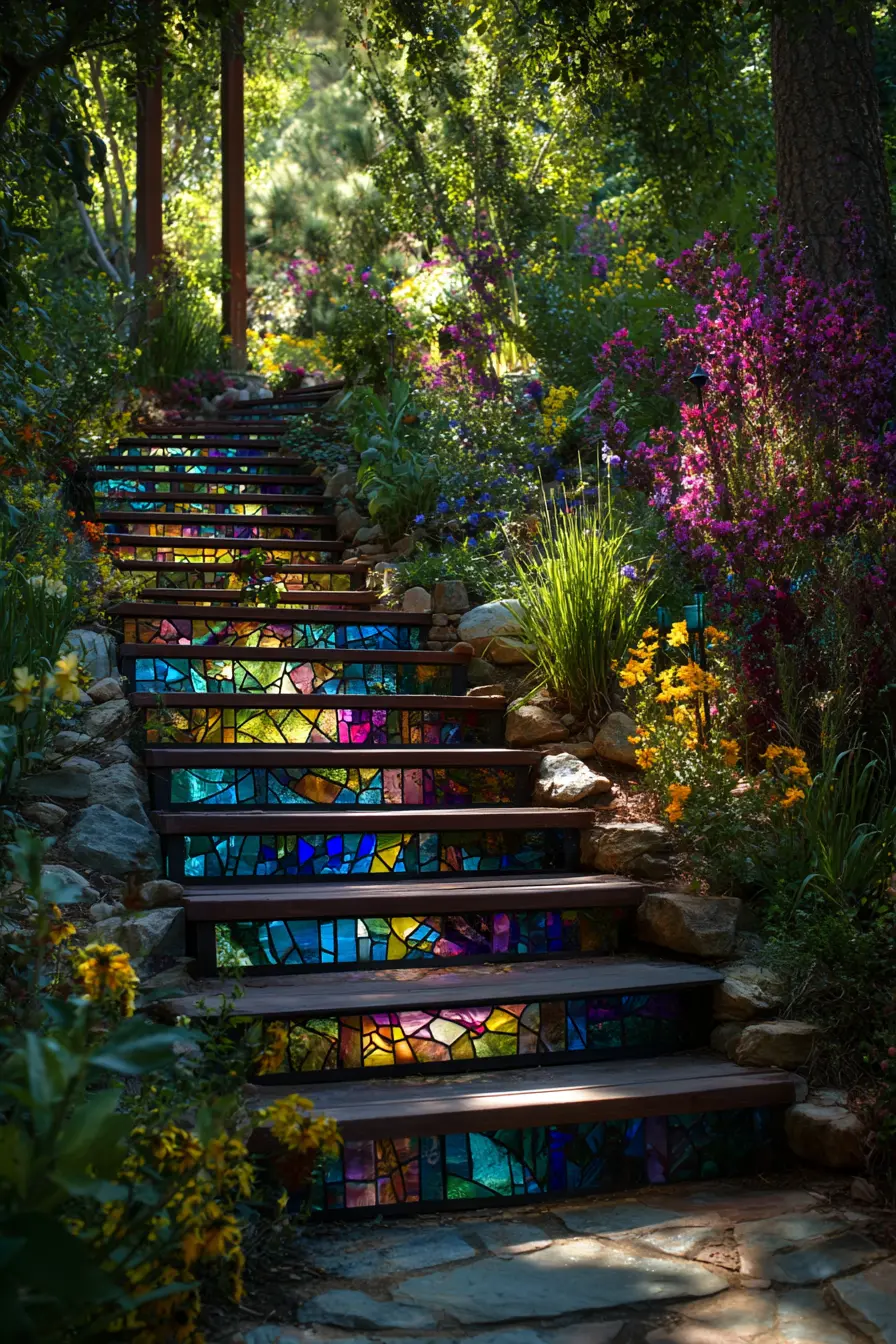 Stained Glass Stair Risers with Enchanting Glow