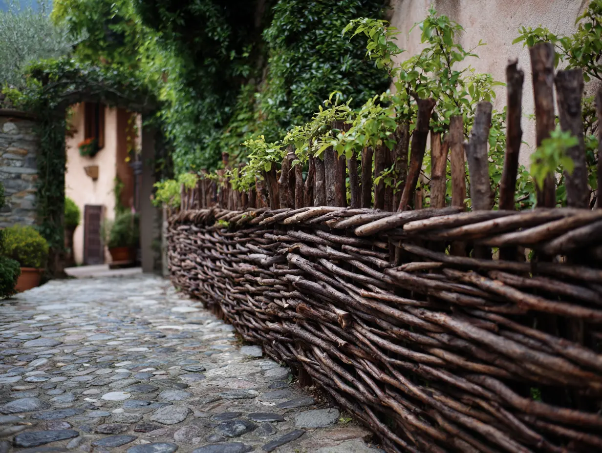 Create a Charming Fence by Weaving Branches or Twigs