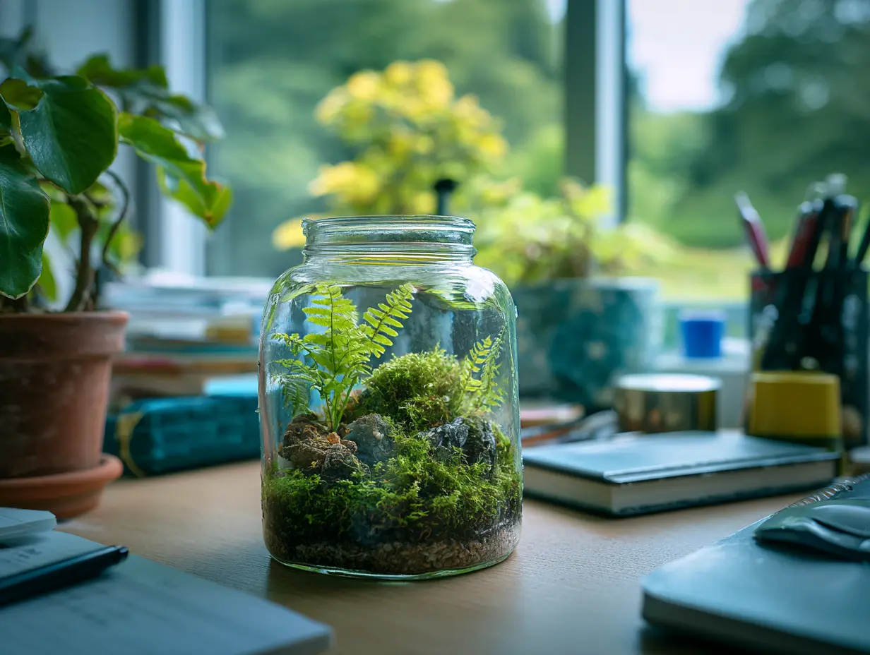 Incorporate a Terrarium Filled With Small Ferns and Mosses for a Touch of Greenery