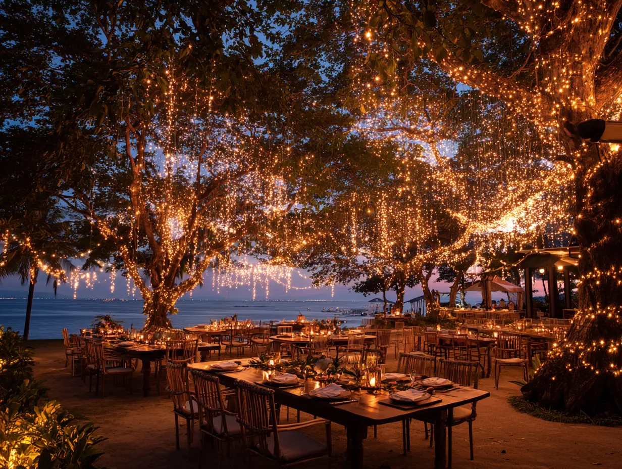 Wrap String Lights Around Trees for a Magical Outdoor Wedding Setup