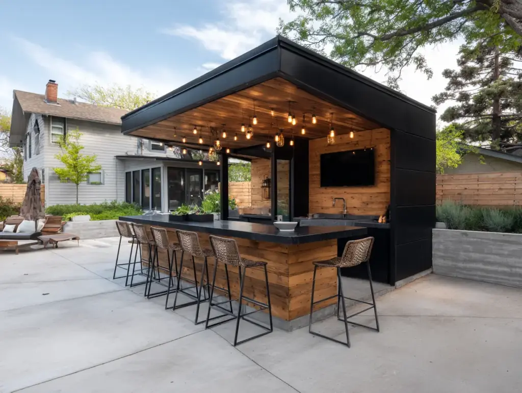 Enhance an Outdoor Bar or Kitchen Area With Overhead String Lights