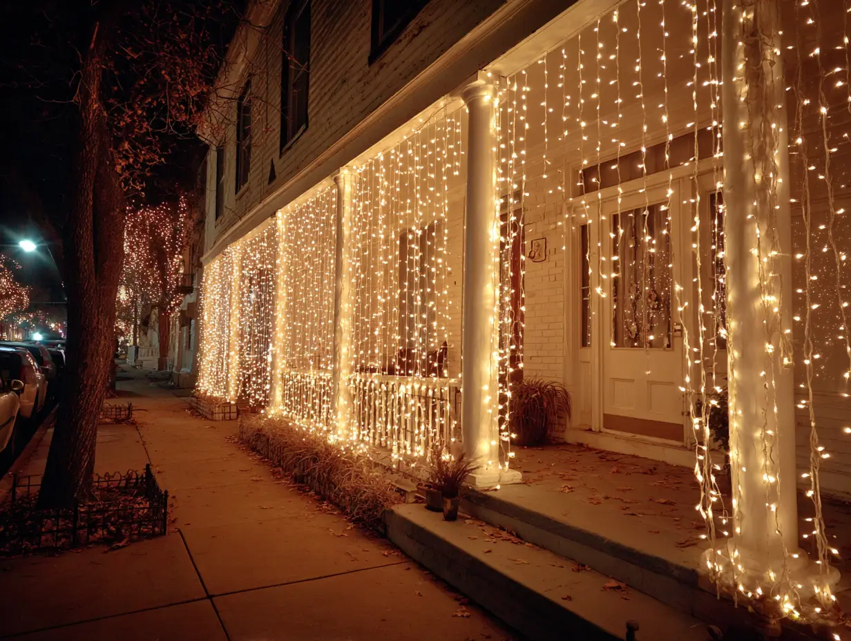 Hang String Lights Vertically Along the Walls for a Curtain Effect