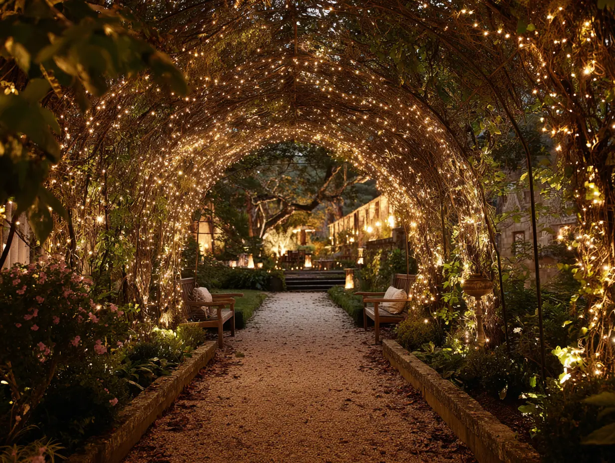 Decorate Garden Archways With String Lights for a Warm Welcome