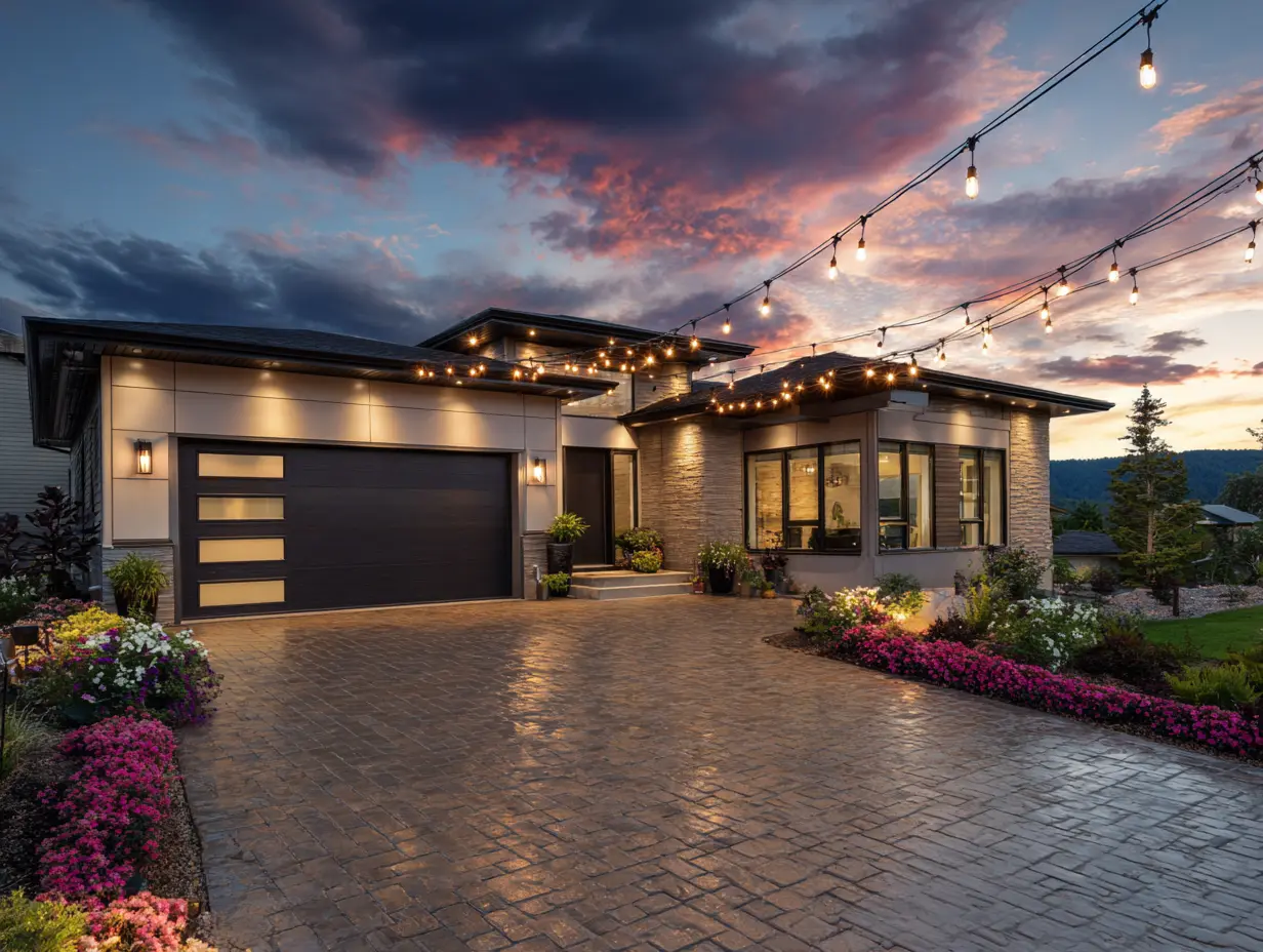 Use String Lights to Illuminate the Driveway After Sunset