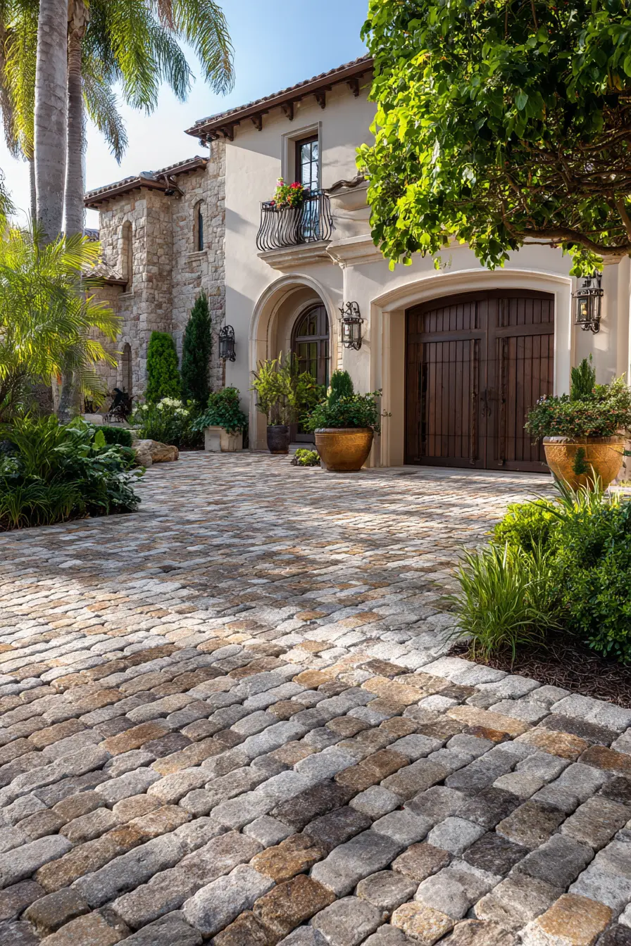 Rustic Cobblestone Parking Pad with Timeless Charm