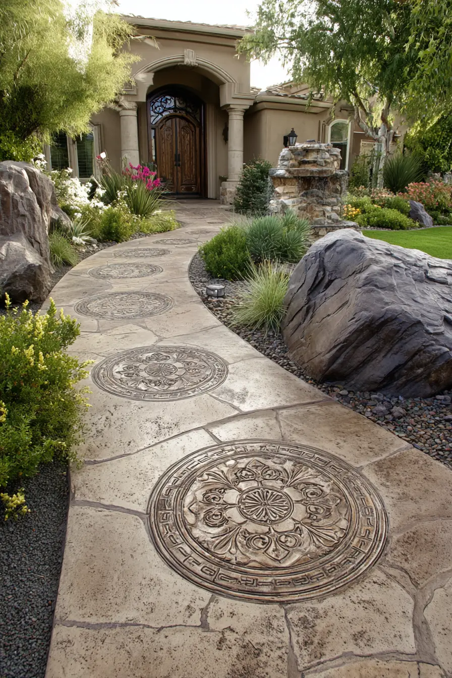 Stamped Concrete Walkway with Artistic Detail