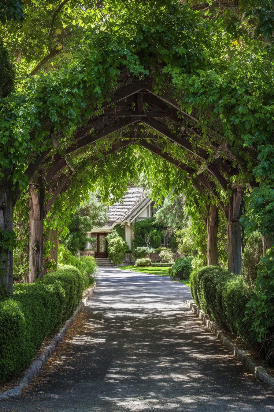 Enchanting Driveway with Green Archway