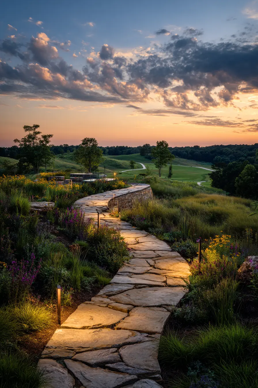 Illuminated Limestone Walkway at Sunset