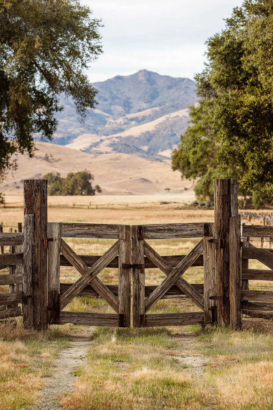 Ranch Driveway with Classic Wooden Gate